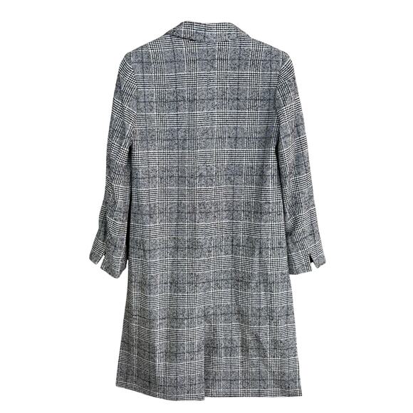 AllSaints Dustie Houndstooth Plaid Coat 4 Black Gray Trench All Saints Jacket 90 - Picture 6 of 9